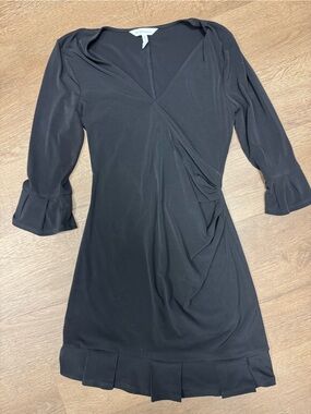 BCBGeneration Black Faux-Wrap Ruffle Sleeve Midi Dress